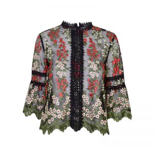 Bluse mit Blumen-Stickereien