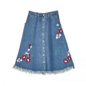 Jeans Rock mit Blumen-Stickereien