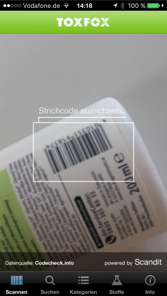 ToxFox-Check mit Strichcode