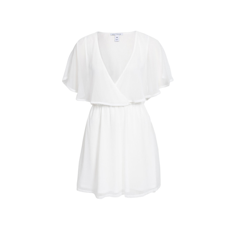 Weißes Kleid mit Flatter-Ärmeln