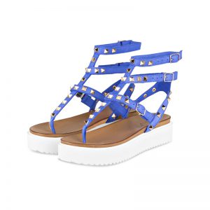 Blaue Plateau-Sandalen mit Nieten