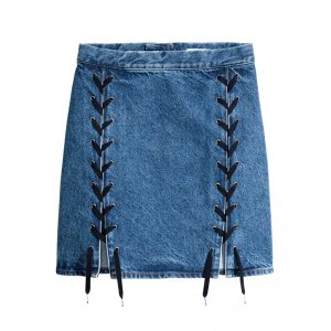 Minirock aus Jeans mit Schnürungen