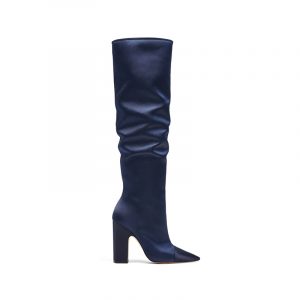 Dunkelblaue Satin Slouch-Boots