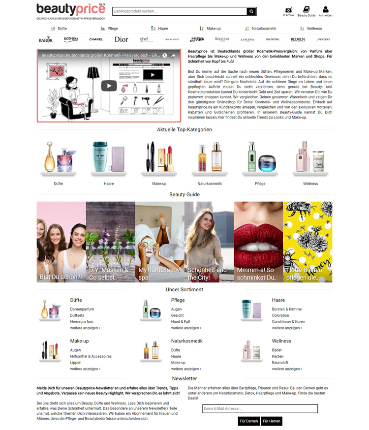 screenshot beautyprice homepage