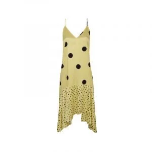 produktbild gelb schwarzes polka dot kleid