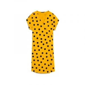 produktbild gelb schwarzes polka dot kleid