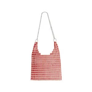 beutel-tasche mit roten schmuck-perlen
