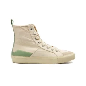 high top retro sneaker in off-white mit hellgrünem streifen an der verse von mango