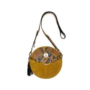 runde schulter-tasche in beige mit schlangen-print