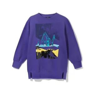 lilafarbenes sweatshirt mit buntem kunst-print
