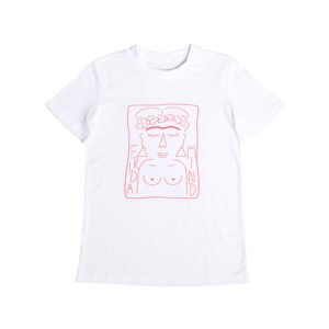 produktbild weißes t-shirt mit single line art