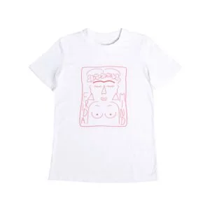 produktbild weißes t-shirt mit single line art