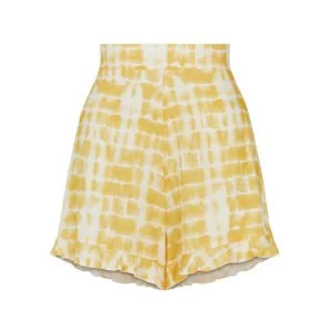 produktbild gelbe high waist short mit batik print