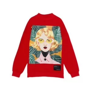 produktbild rotes sweatshirt mit kunst-print