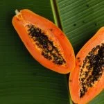 papaya auf gruenem blatt