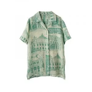 produktbild grüne bluse mit porzellan print