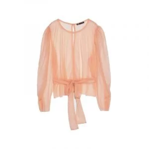 Organza Bluse in Pfirsich mit Bindegürtel