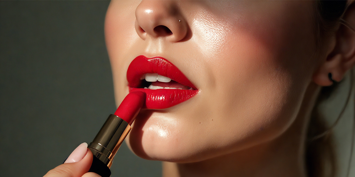 frau rote lippen