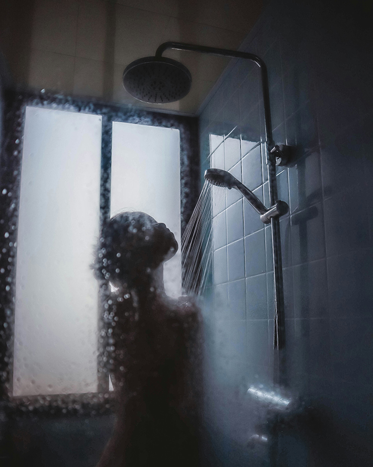 woman showering